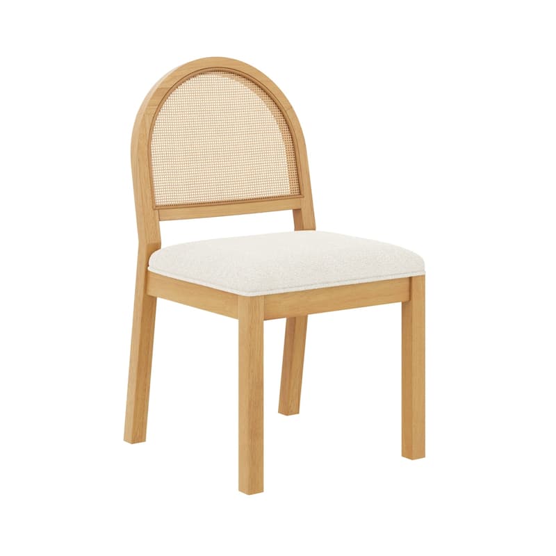 Bailey 19 in. Boucle Dining Chair, Upholstered Side Chair with Natural Woven Rattan Back and Solid Wood Legs