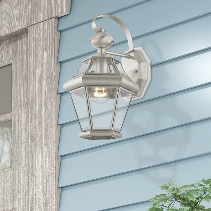 Livex Lighting 1-light Brushed Nickel Outdoor Wall Lantern, 2161-91 - 8.5" W x 14" H x 8" Ext.