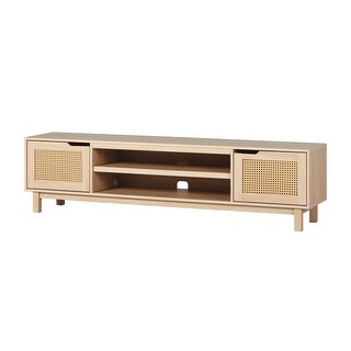 70" Modern Coastal TV Stand for Large TVs up to 80", with Faux Rattan ...