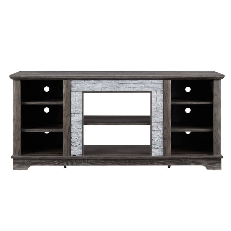 TV Media Stand with Faux Stacked Stone Surround,Entertainment Console