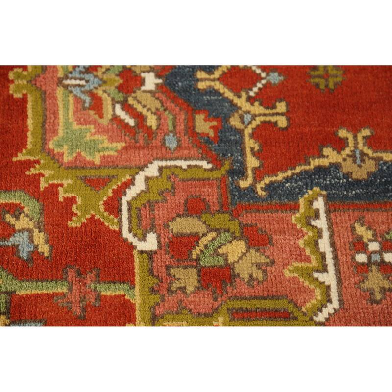 Medallion Heriz Serapi Indian Area Rug Handmade Floral Wool Carpet - 8'9" x 11'8"