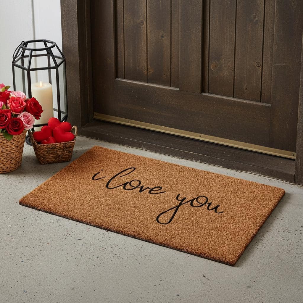 HomeRoots 17" X 29" Brown Red And Black Love You Outdoor Coir Door Mat - 17.00' X '29.00