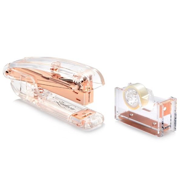 Shop Insten 2piece Set Clear/ Rose Gold Acrylic Mini Stapler/ Mini Tape Dispenser Stationary