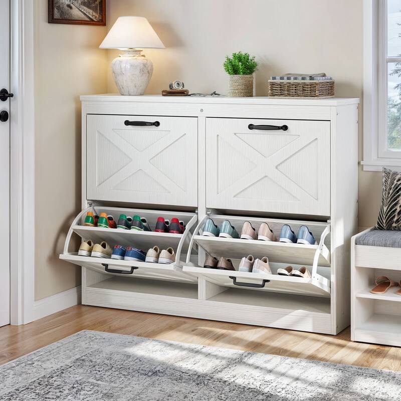 Moasis Shoe Storage Cabinet with 4 Flip Drawers, Narrow Shoes Rack Organizer for Entryway