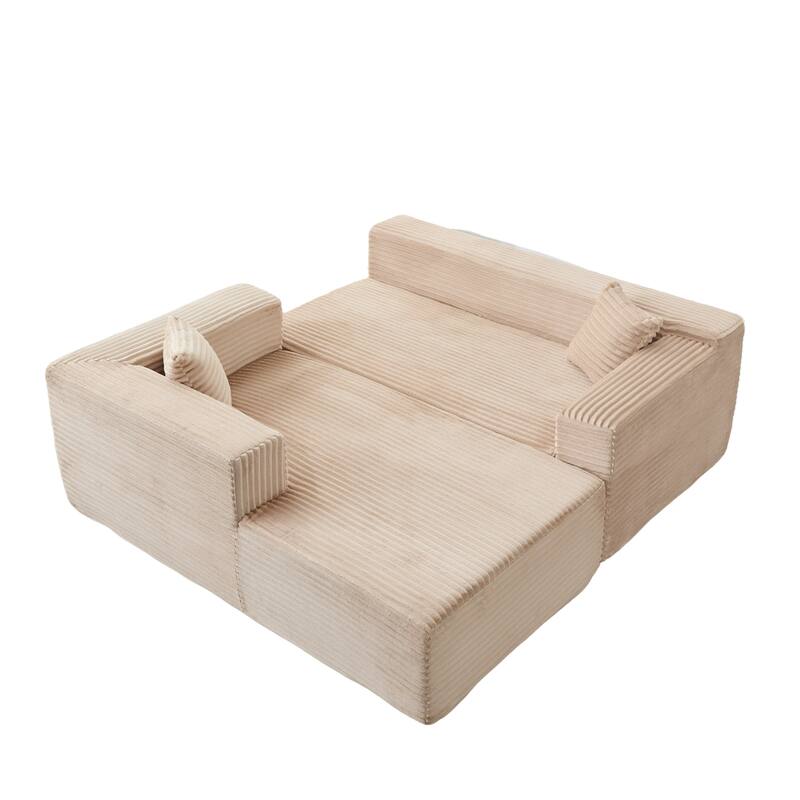 Modular L Shaped Sectional Sofa with Chaise Lounge, Corduroy Upholstered Boneless Sleeper Sofa, Compression Sofa with Deep Seat