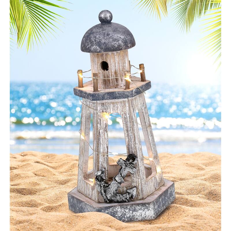 CoTa Global Silver Sea Nautical Wooden Lantern Lighthouse w/ LED Light - 8.8″Lx4.8″Wx4.3″H
