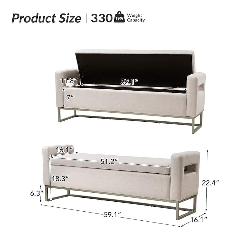 Diana Modern Upholstered Filp-Top Storage Bench with Sturdy Metal Legs