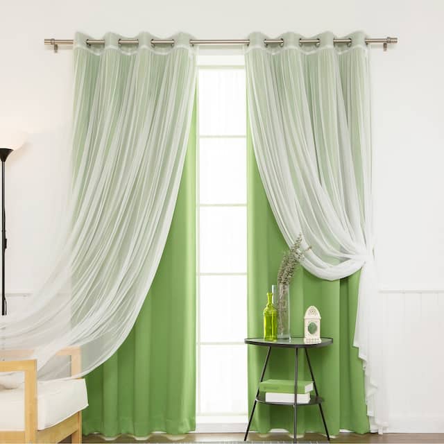 Aurora Home Mix and Match Blackout Tulle Lace Sheer 4 piece Curtain Panel Set