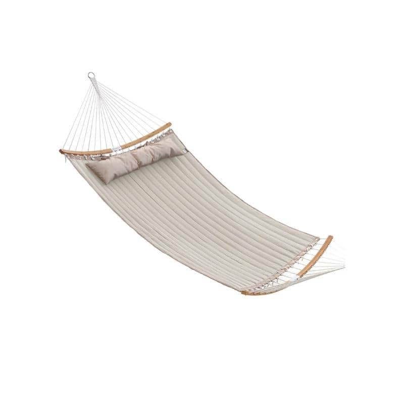 Polyester Wicker Double Hammock with Pillow, Curved Spreader Bars and Portable Design