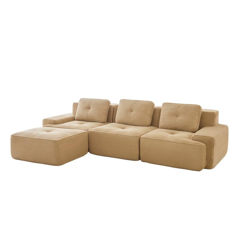 Modern 3-Seater Modular Tufted Design Corduroy Sectional Sofa with Deep Seat