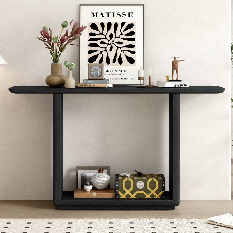 Elegant Console Table with Curved Corners, Side Table Corridor Table Hallway Table with Bottom Shelf