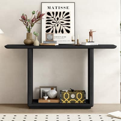 Mirod Elegant Minimalist Console Table with Curved Corners,Natural Wood Veneer,U-Base Design
