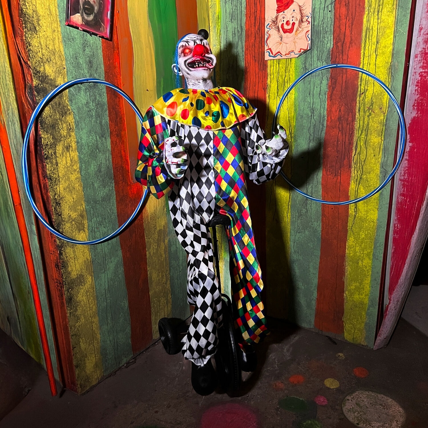 Haunted Hill Farm 5.9-Ft. Voice & Sound-Sensor Clown on Tricycle Halloween Animatronic