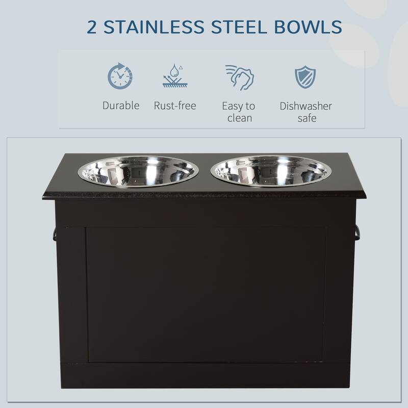 Raised Pet Feeding Storage Station with two Stainless Steel Bowls Base for Large Dogs and Other Large Pets