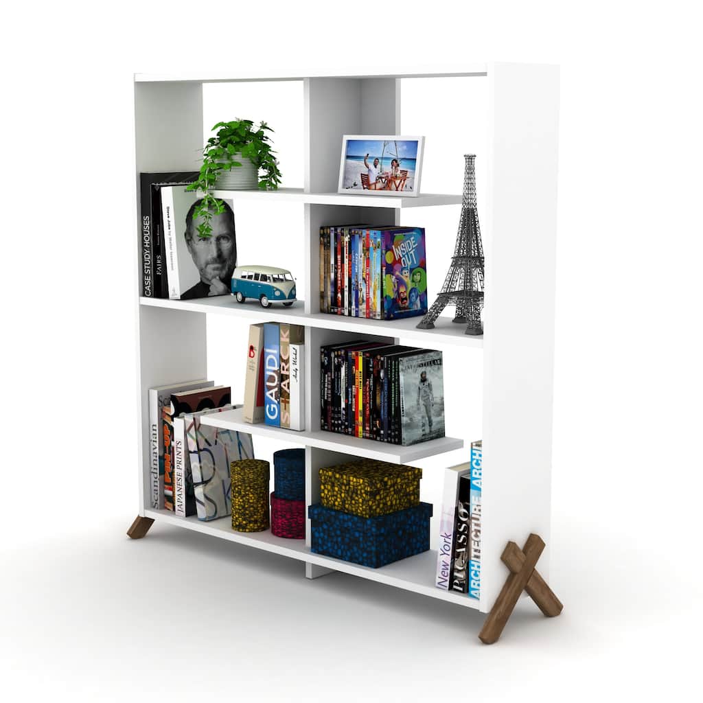 Furnish Home Store Kipp Wood Frame Etagere Open Back 6 Shelves Bookcase Industrial Bookshelf