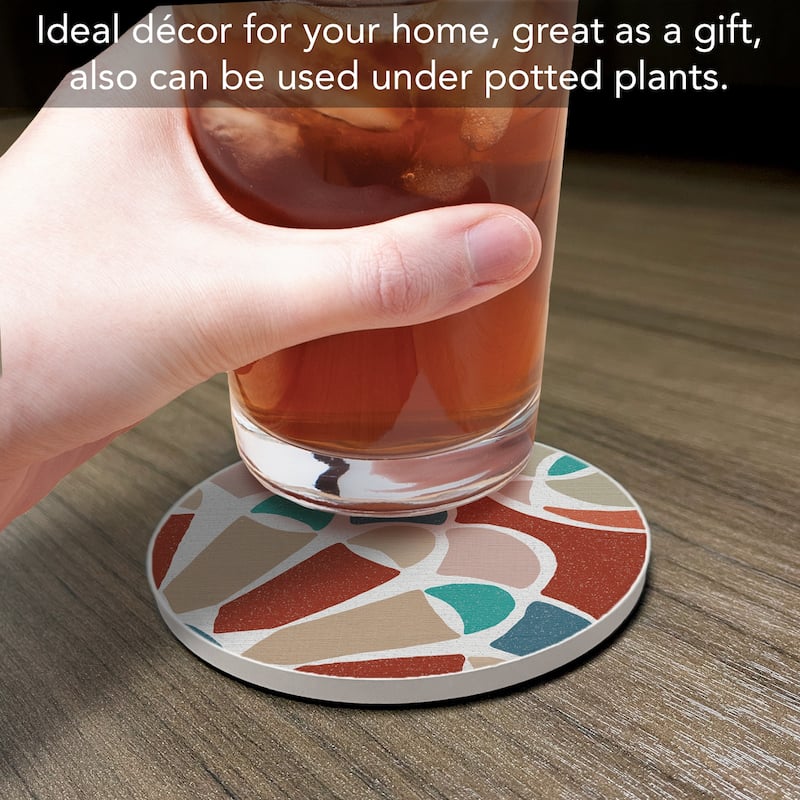 4 Pack Absorbent Stone Coaster with Protective Cork Backing Made in The USA 4" Round, Easily Wipes Clean