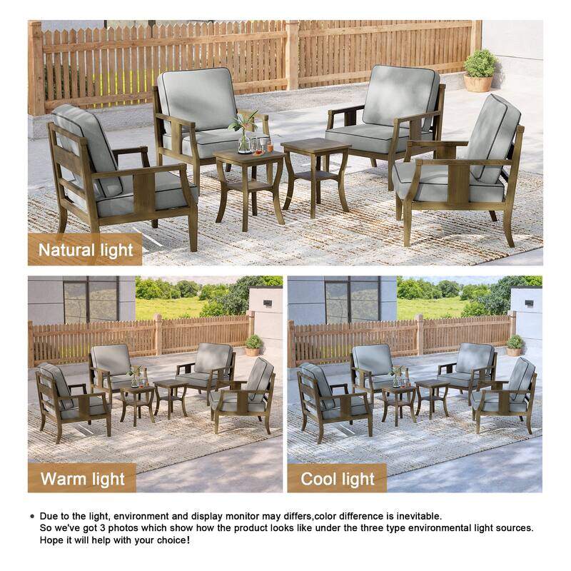 6-piece Outdoor Teak Seating Set Club Chairs with Cushions