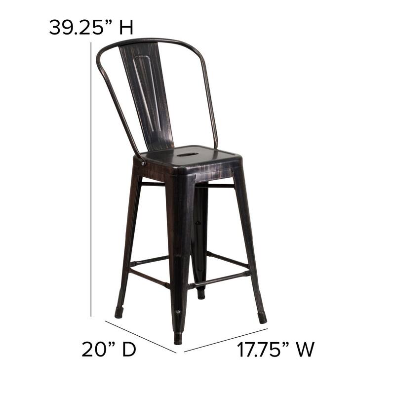 24'' High Metal Indoor-Outdoor Counter Height Stool with Back