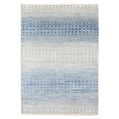 ECARPETGALLERY Hand-knotted Silk Shadow Blue Wool Rug - 4'2 x 6'0