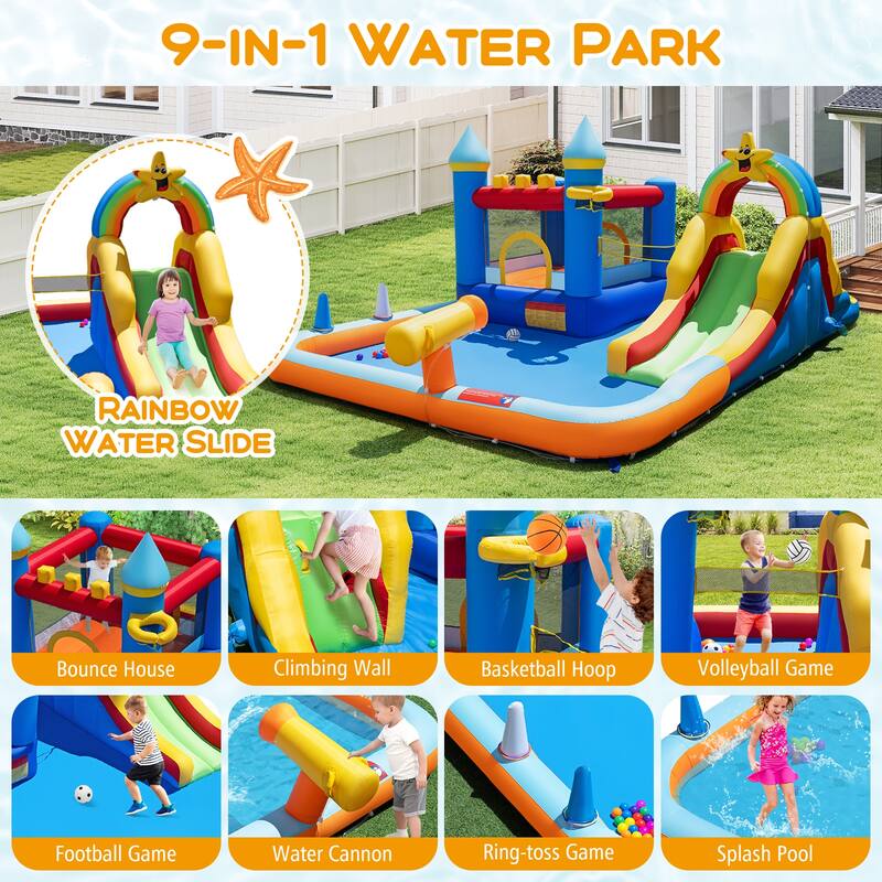 Gymax Giant Water Slide Bounce House w/Climbing Wall Splash Pool 750W