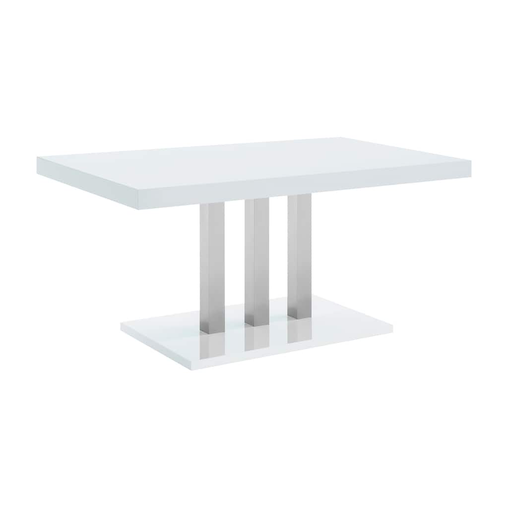 Modern Rectangular Dining Table - White Glossy Surface with Chrome Legs - Kitchen Table for Dining Room - 35.5