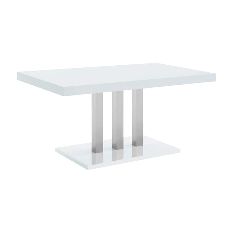 Modern Rectangular Dining Table - White Glossy Surface with Chrome Legs - Kitchen Table for Dining Room - 35.5