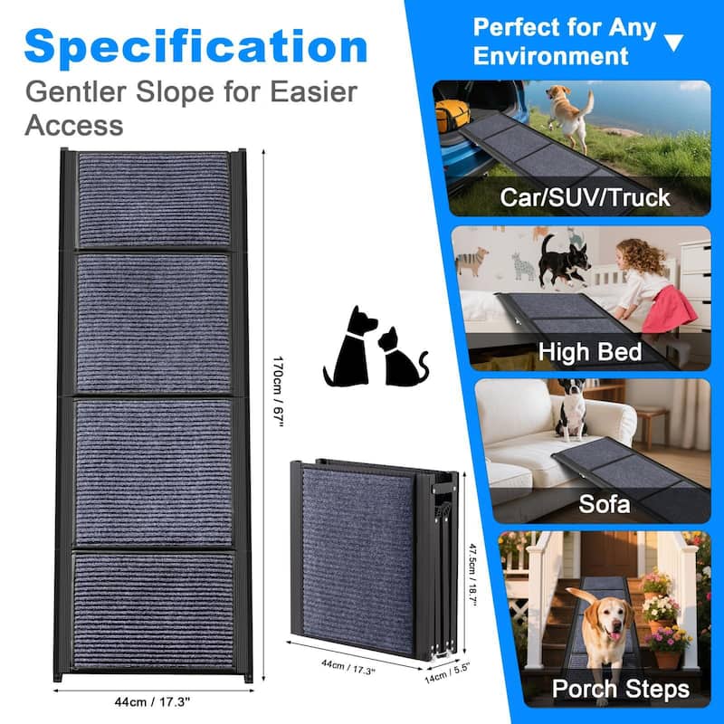 COSIEST Aluminum Foldable Pet Ramp with Anti-Slip Rug Surface