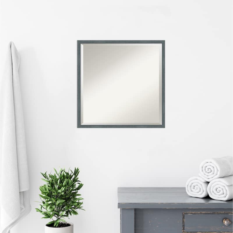 Beveled Wood Bathroom Wall Mirror - Dixie Blue Grey Rustic Narrow Frame