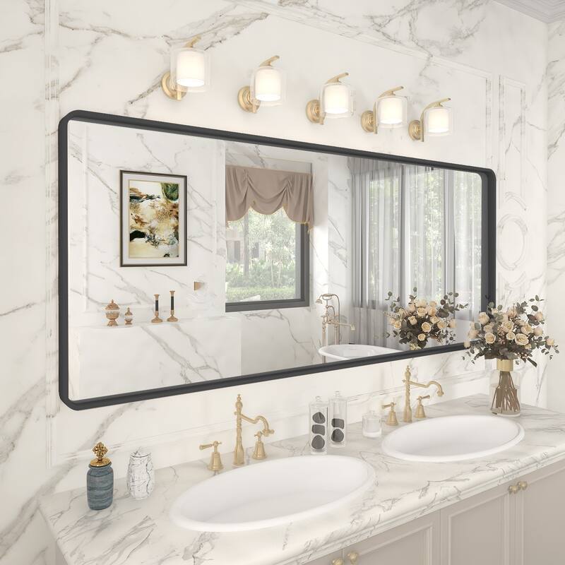 Aluminum alloy Framed Tempered Glass Wall Bathroom Vanity Mirror - 72" x 32" - Black
