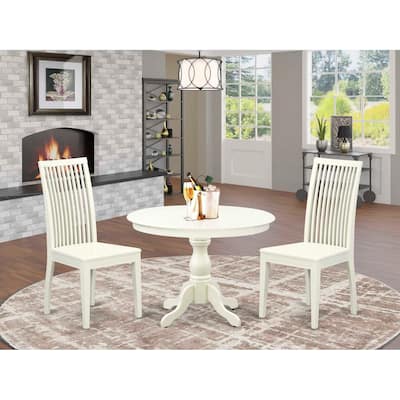 3-Piece Linen White Finish Solid Wood Top - Dining Room Set - Seats 4