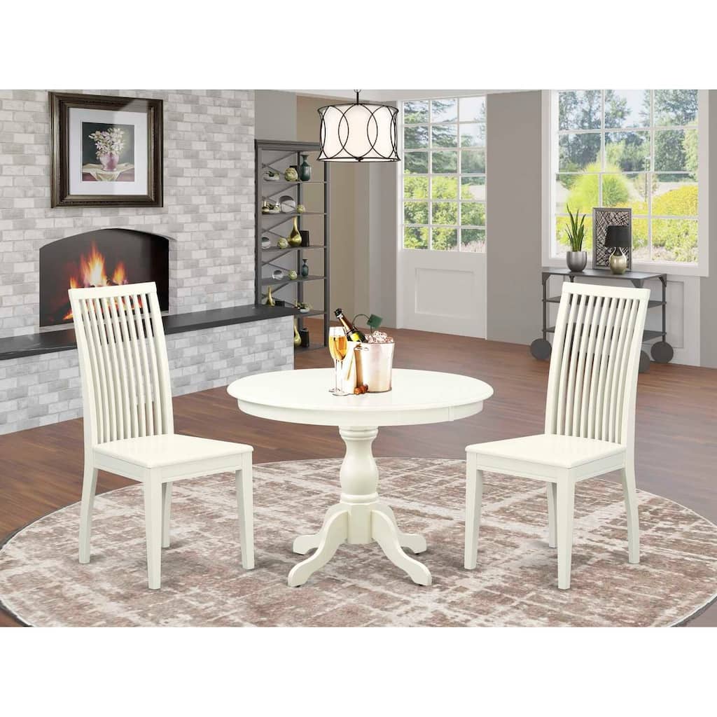 3-Piece Linen White Finish Solid Wood Top - Dining Room Set - Seats 4