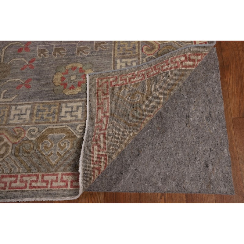 Vegetable Dye Gray Oushak Turkish Area Rug Handmade Floral Wool Carpet - 8'4"x 9'11"