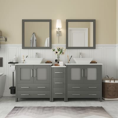 Vanity Art 72" Double Sink Bathroom Vanity Set with Engineered Marble Top Free Mirror - 72 x 18.5 x 36 Inches