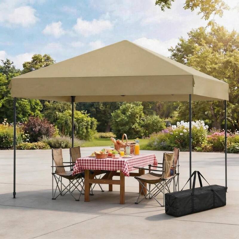 Folding Pop Up Canopy Tent, Height Adjustable - Khaki - 10*10 Ft