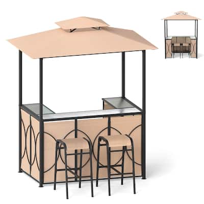 Costway 6.5 x 4 x 8 FT Grill Gazebo Set with 2 Bar Stools, Tempered - See Details