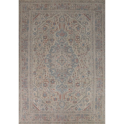 Geometric Tabriz Persian Area Rug Handmade Dining Room Wool Carpet - 9'3"x 12'8"