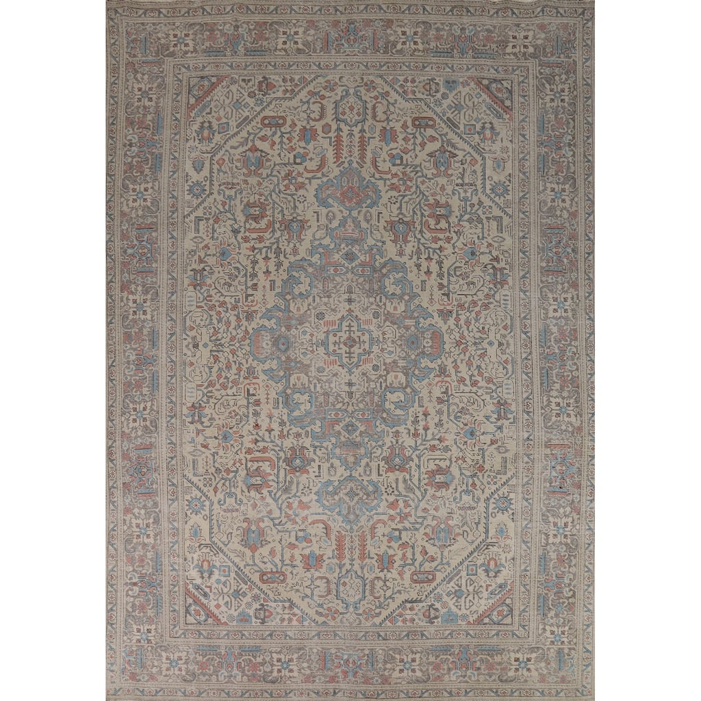 Geometric Tabriz Persian Area Rug Handmade Dining Room Wool Carpet - 9'3"x 12'8"