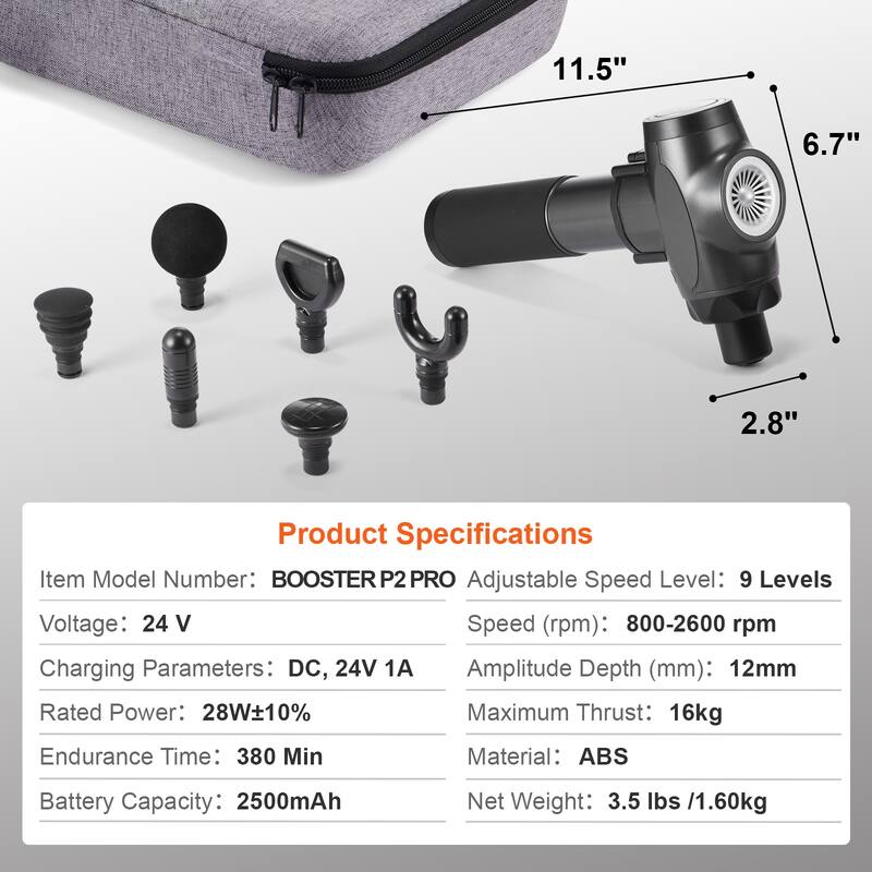 Massage Gun Deep Tissue for Pain Relief, Muscle Relaxation - with 8 Speed Levels & 6 Massage Heads