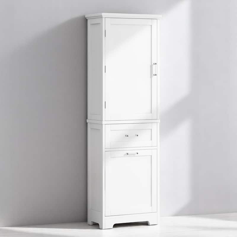 Freestanding Bathroom Cabinet with 2 Drawers, Adjustable Shelf & Door, Waterproof Painted MDF Storage Unit - White