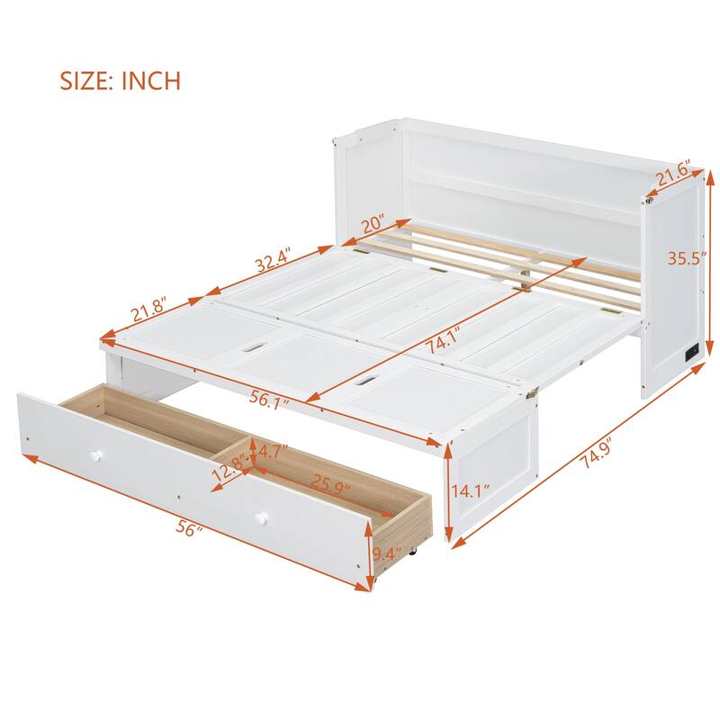 Full Size 2-in-1 Murphy Bed Cabinet with Space Saving Design with Built in USB/Power Outlets, Large Storage Drawer