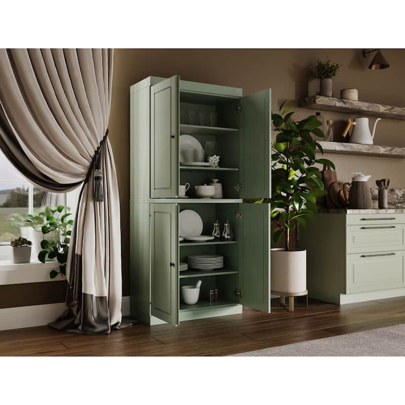 Palace Imports 100% Solid Wood Pantry Cabinet with Frosted, Clear Glass or Solid Doors and Adjustable Shelves