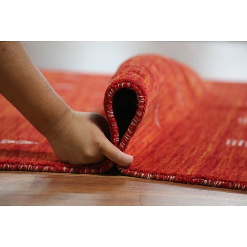 Rust Red Tribal Gabbeh Indian Rug Hand-Knotted Wool Carpet - 4'5" x 6'4"