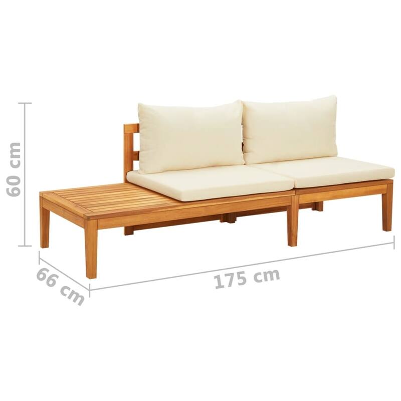 vidaXL Patio Sun Lounger with Cushions Modular Sofa Tea Table Solid Acacia Wood