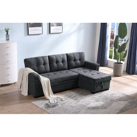 Connor Fabric Reversible Sectional Sleeper Sofa Chaise with Storage