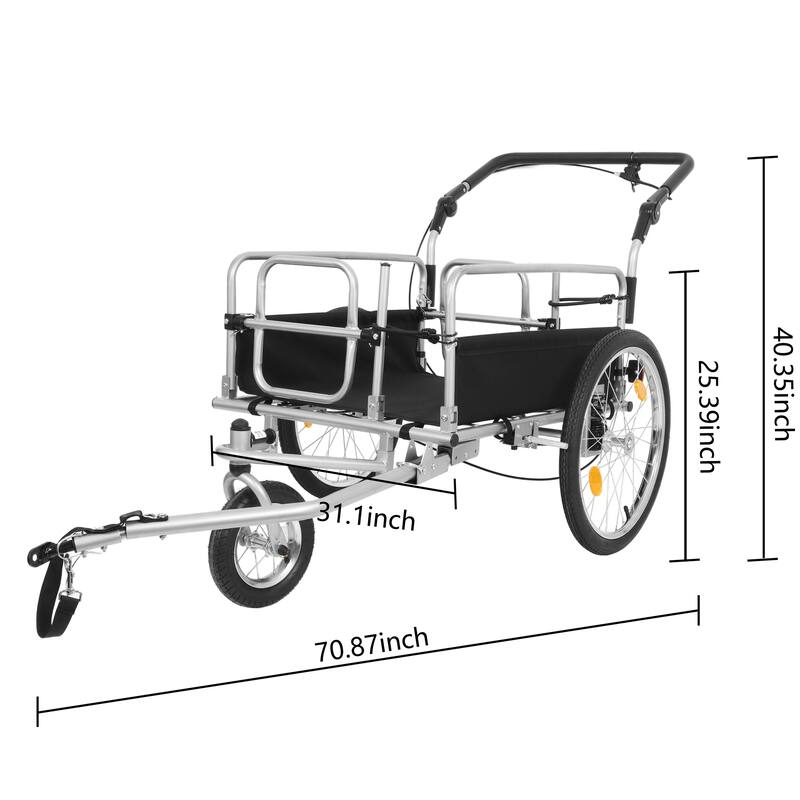 3-in-1 Bike Cargo Trailer, Converts to Stroller & Cart w/ Suspension