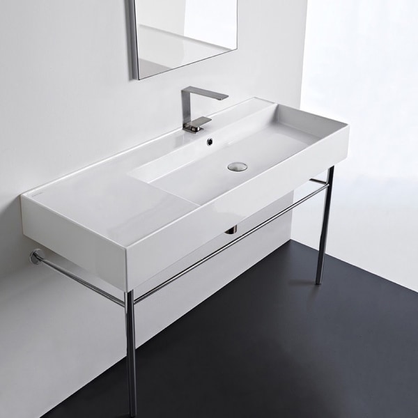 Nameeks Scarabeo 5122-CON Scarabeo Teorema 2.0 48" Rectangular Ceramic Console Bathroom Sink with Overflow