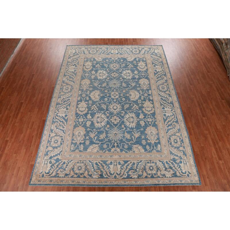 Hand Knotted Oriental 100% Wool Carpet Transitional All-Over Navy Blue & Blues Oushak Area Rug - 13' 11'' X 10' 1''