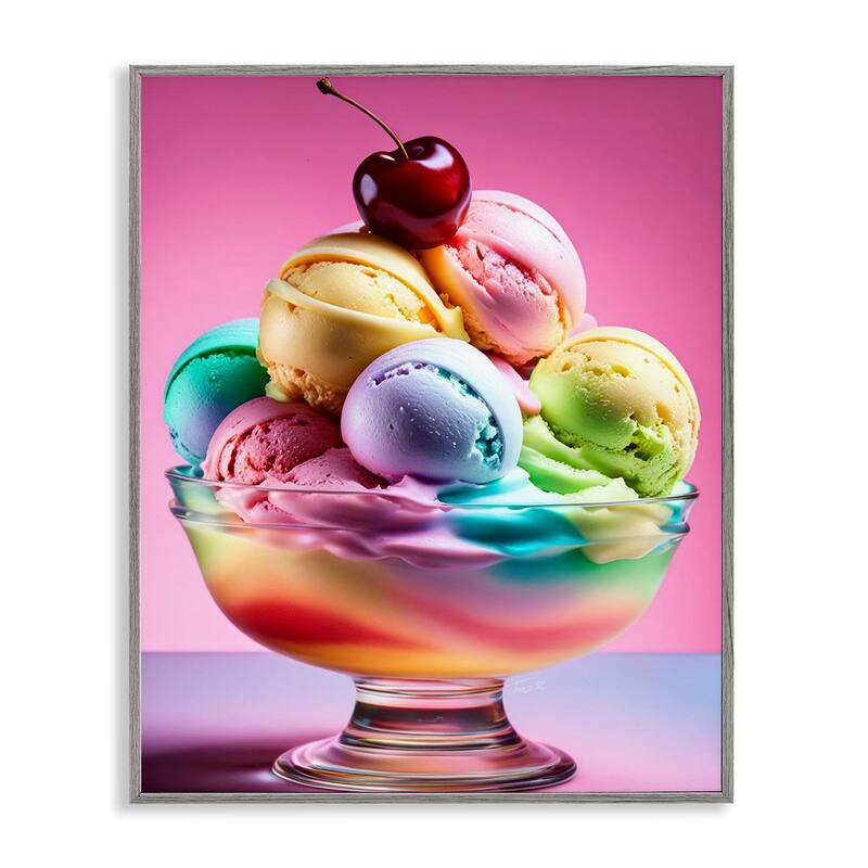 Stupell Rainbow Hued Sundae Dessert Framed Giclee Art Design By Tabz Jones - 11 x 14 - Grey