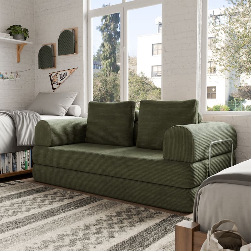 247 Shop At Home Sorai Modern Chenille Foam Modular Sofa with Pillows - Olive Green