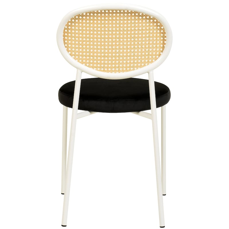 LeisureMod Euston Modern Dining Chair with Upholstered Velvet Seat - Wicker Back and White Stainless Steel Legs Accent Chair